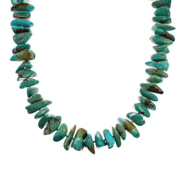 Navajo Sterling Silver And Kingman Turquoise Chunky Bead Necklace X10486